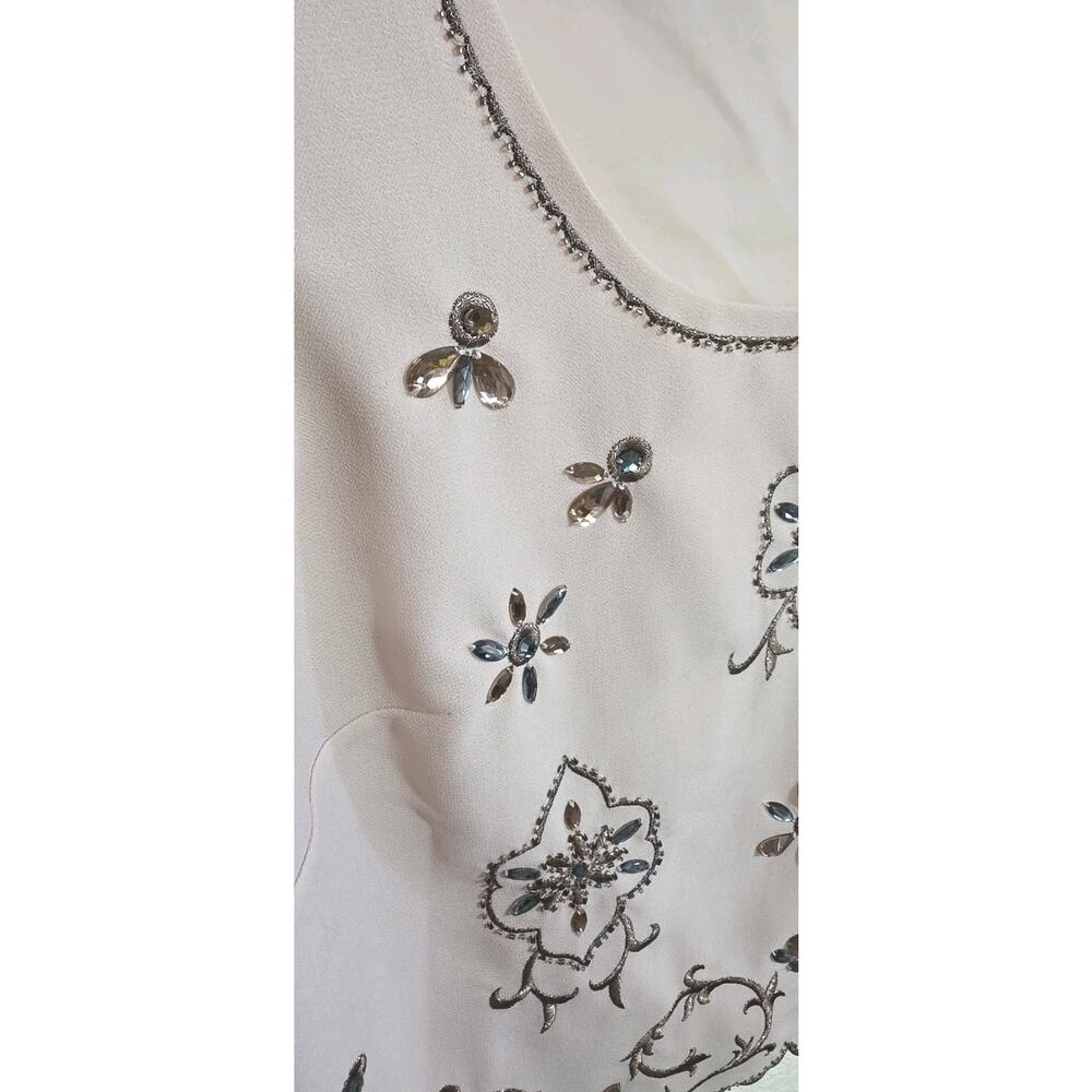 Crystal And Embroidered Embellished Ivory Tank Top Womens L/XL Dress Shirt - Picture 2 of 7